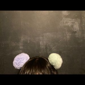 Lil baby blue and mint green puff ball hair clips